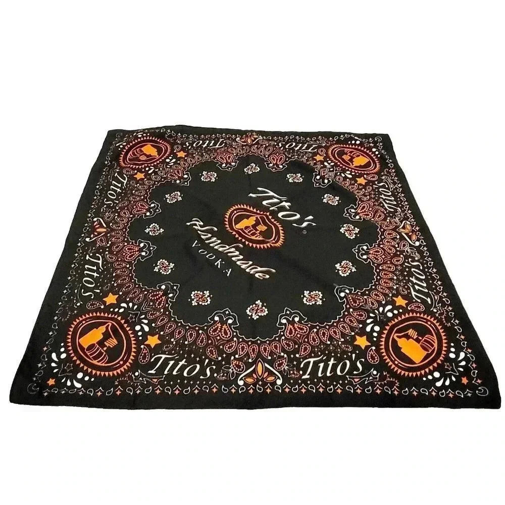 Tito's Handmade Vodka Bandana Scarf Handkerchief Square Black Orange 22" x 22"